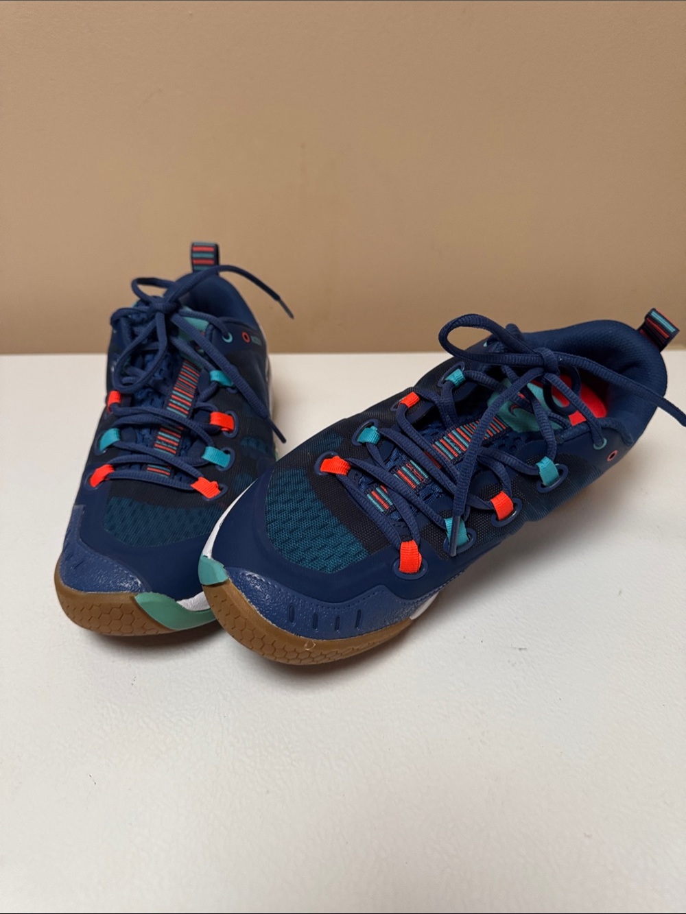 Navy Salming Kobra Men's Lace-Up Sneakers with Teal & Coral Accents